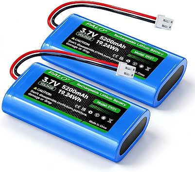 2 Pack 5200mAh 3.7v Lithium ion Battery with JST-PH JST 2.54/2P PlugNot JST-PH 2.0 2-Pin Rechargeable Battery Pack Lithium 3.7 Volt Batteries for RC Toys, Lighting,Bluetooth Speaker1S2P