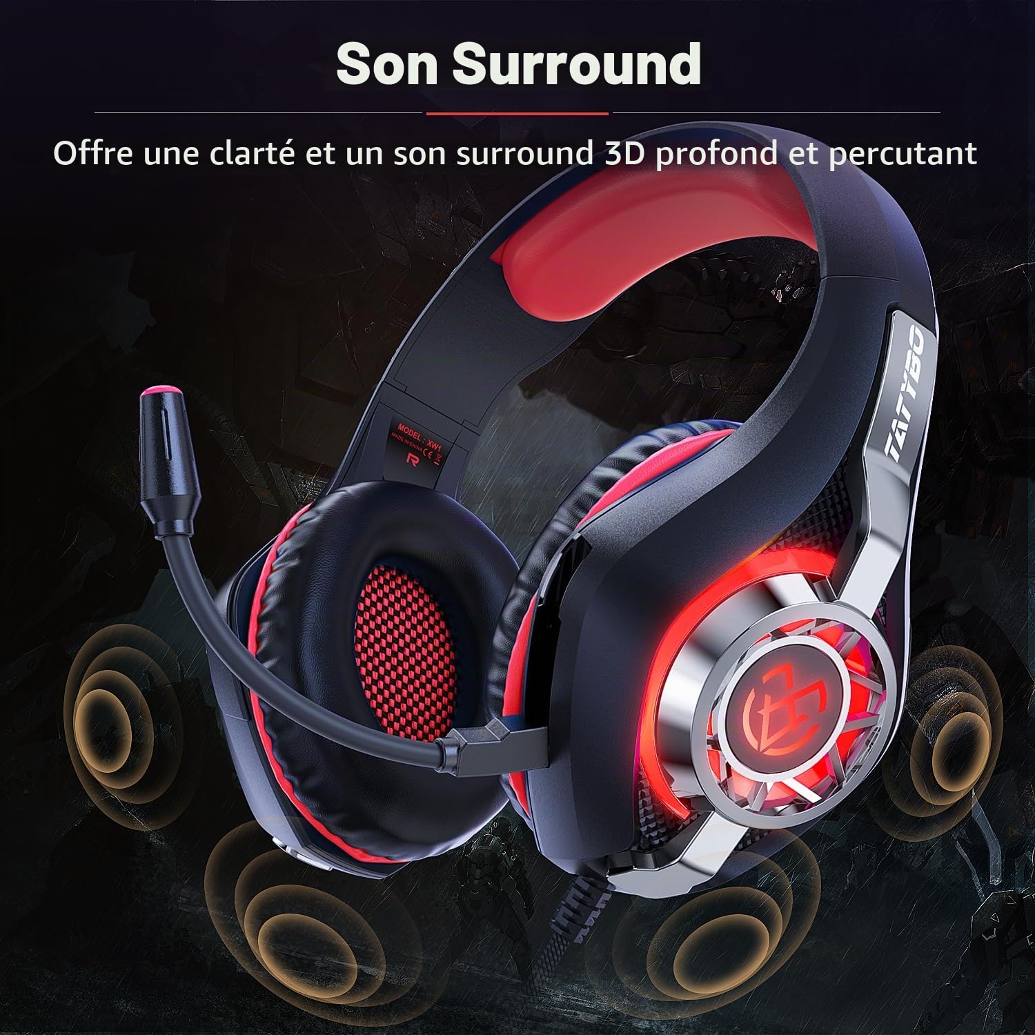 Casque Micro Gaming PS4, Casque Xbox One Ultra-Léger Son Surround Stéréo Durable Flexible Micro et Réglage du Volume Compatible pour PC Switch