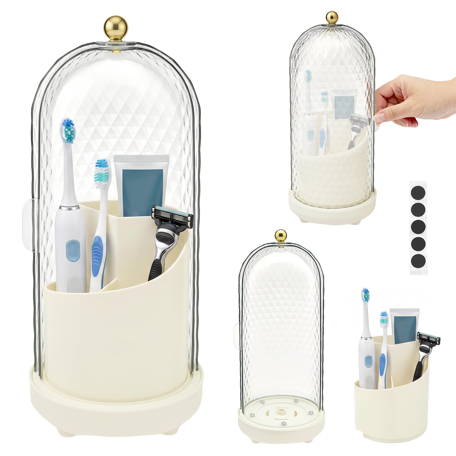 Toothbrush Holder with Cover 3 Slot Bathroom Vanity Organizer(White B)