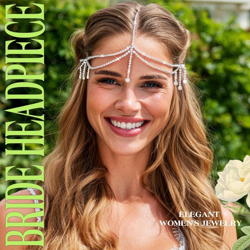 JEAIRTS Silver Rhinestone Head Chain Jewelry Sparkly Bridal Crystal Headpiece for Women - Image 7
