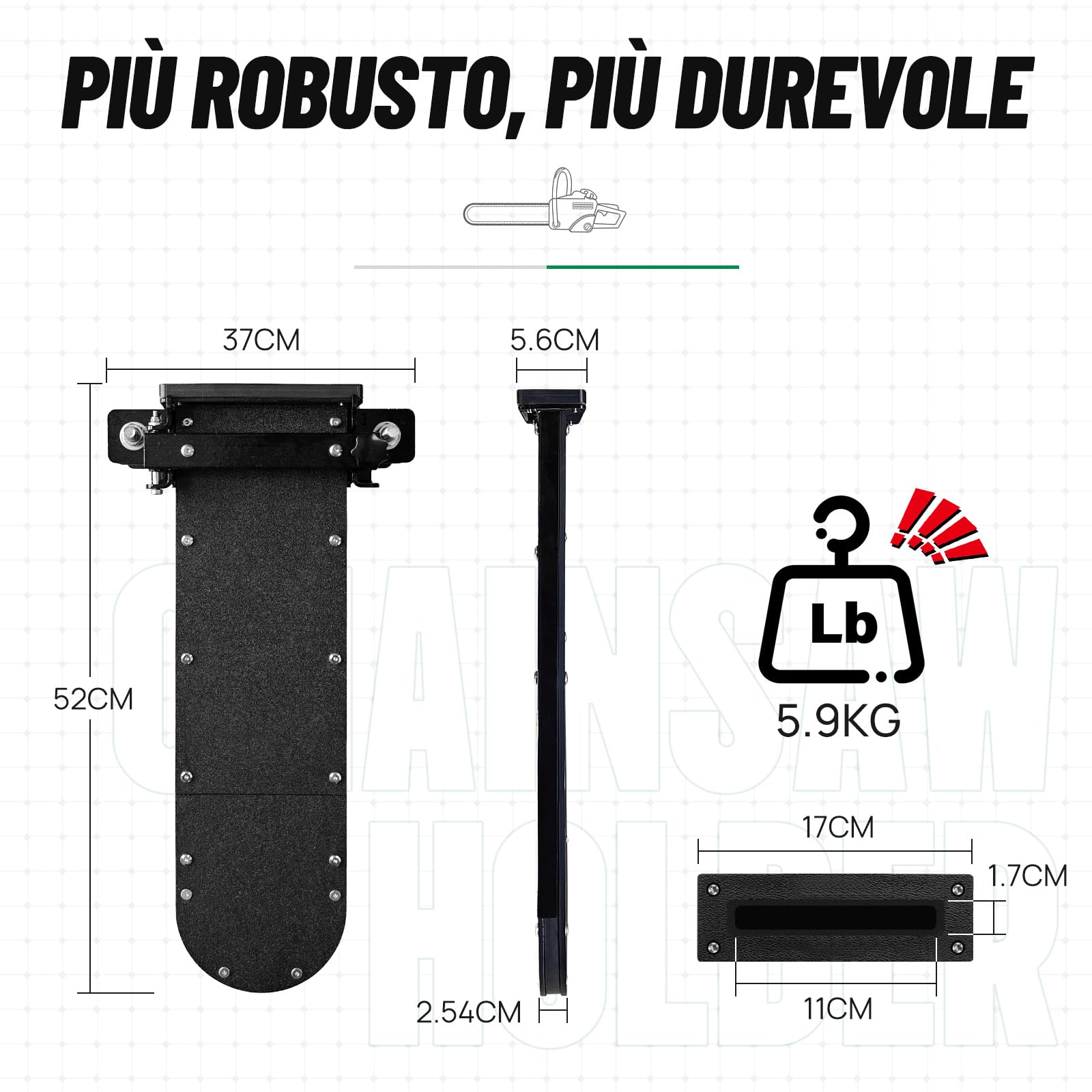 Zozen Supporto per motosega trattori，Adatto a tutte le dimensioni di sega | Supporto da 5,9kg per portellone ad apertura laterale+fodero per motosega; supporto per ATV/UTV; protezione dalle vibrazioni.