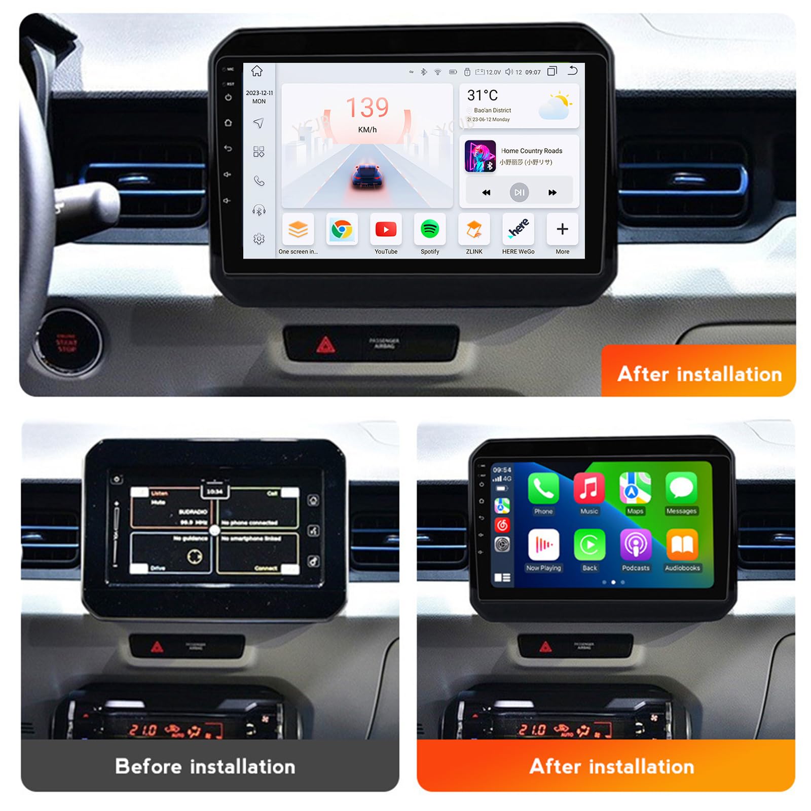 Android 13.0 Coche Radio 2 Din Estéreo para Suzuki Ignis 2016-2024 GPS Sat Navi 9'' Cartablet Multimedia Vídeo Reproductor BT FM Receptor con Carplay 4G 5G WiFi DSP SWC,Y400s