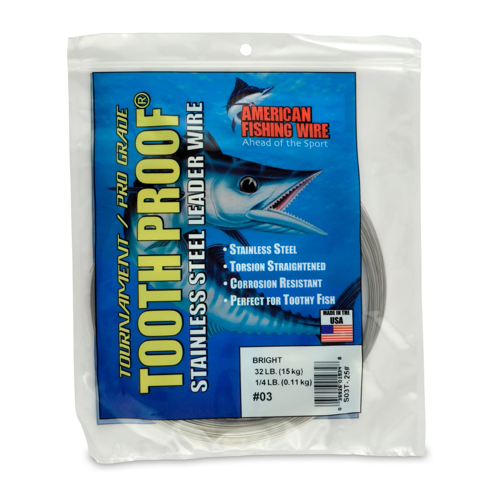 AFW #3 Tooth Proof Stainless Steel Single Strand Leader Wire, 32 lb Test, Bright, 653ft — image 1