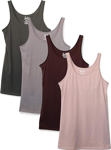 Kalon Paquete de 4 camisetas sin mangas para mujer con diseño moderno y pechugona