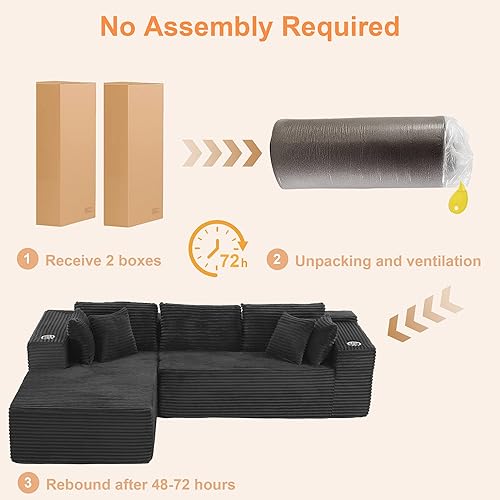 Miniatura 7 de Sofá modular en forma de L, sofá modular de pana de felpa de 105 pulgadas, sofá modular de 3 plazas, sofás sin hueso para sala de estar, no requiere