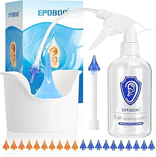 Ear Wax Removal Spray Kit – Safe, Gentle & Effective Ear Irrigation, FSA-HSA-Eligible, 500ml Bottle with Basin, Drying Bulb, 20 Reusable Tips, Rigid Pipe for One-Person & Flex Tube for Family Use