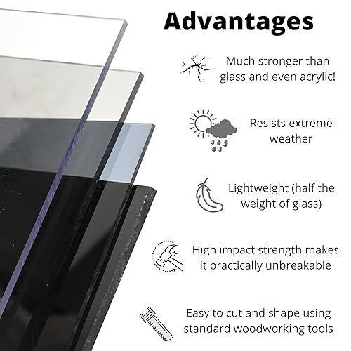 Miniatura 3 de BuyPlastic 7130 Hoja de plástico de policarbonato gris de 18 x 12 x 24 pulgadas, panel Lexan, tablero de repuesto de vidrio transparente,