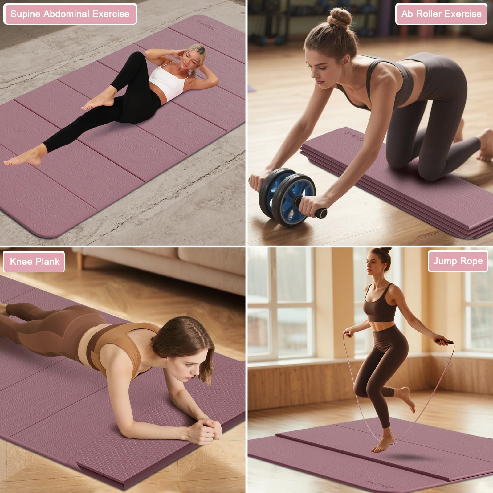 PAIDU Tappetino da yoga pieghevole, spessore 10 mm, in TPE antiscivolo, facile da piegare, 75 x 40 cm, extra lungo/largo, per yoga, pilates e allenamenti all'aperto