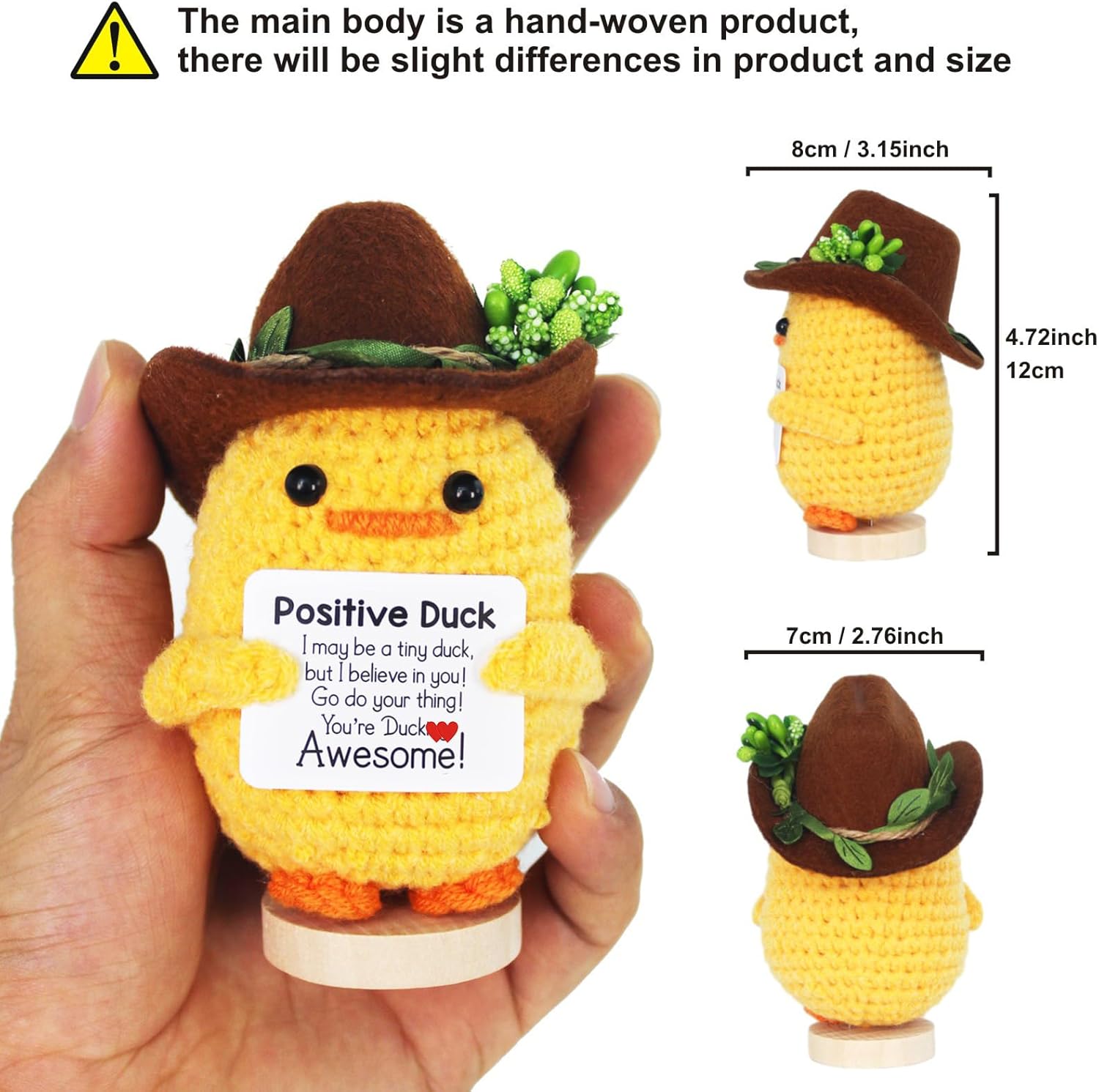 Emotional Support Positive Crochet Duck with Stand - Already Made Positive Crochet Animals, Christmas Decor & Funny White Elephant Gifts for Women - Image 7