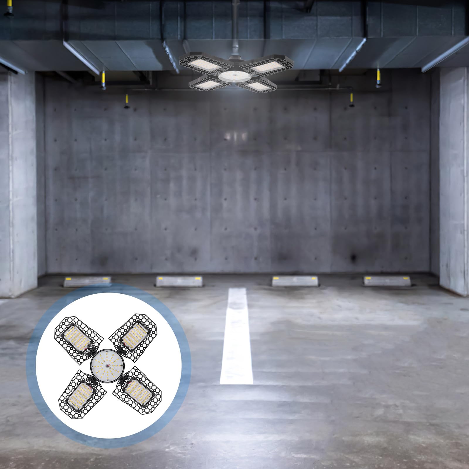 VILLCASE 100w Warm White Folding LED Garage Ceiling Light Deformable Warehouse Bay Light Fixture for Workshop and Industrial — view 8