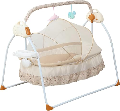 TFCFL Cuna eléctrica para bebé, de 0 a 18 meses, columpio automático con música, capacidad de 55.1 lbs55 libras, cuna plegable para bebé, color caqui