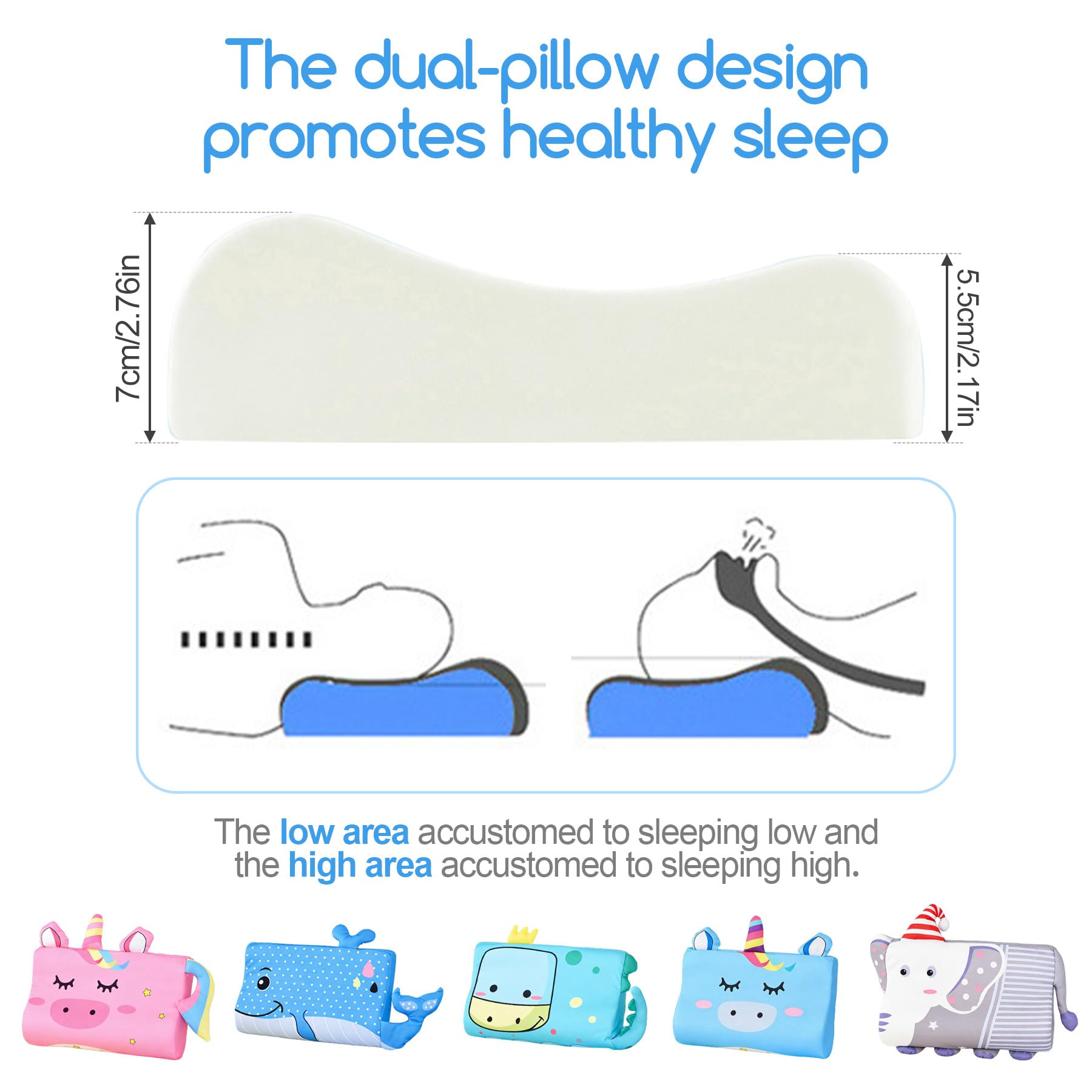 TZEKING Almohada Infantil Ergonómica – Almohada para Niños con Funda Lavable, Espuma Viscoelástica Transpirable e Hipoalergénica, Cojín para Bebes y Niños de 2 a 10 Años – 45x27x6cm — view 4