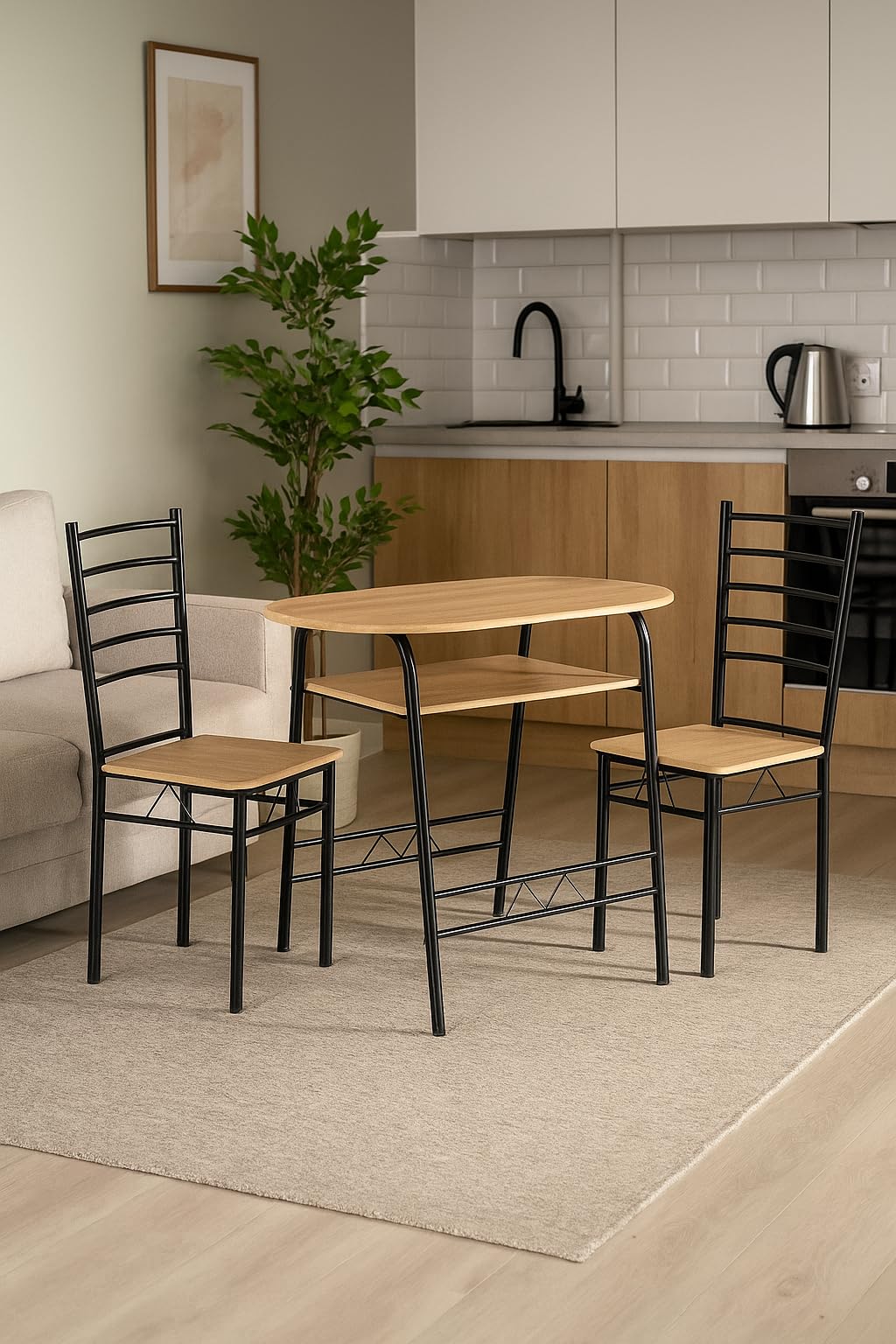 Aft Wooden Steel Metal Dining Table Chairs Set Modern Dining Room and Kitchen Aft-B602-09 1+2