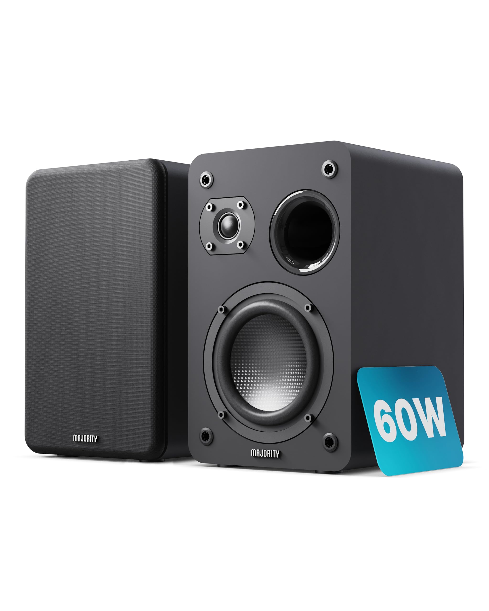 MAJORITY D70X Lautsprecher Boxen | 2 x 30W Regallautsprecher Passiv | HiFi Lautsprecher Doppeltreibern Lautsprechermembranen aus Kohlefaser | DJ Boxen 6Ω Impedanz & 40HZ-20KHZ Frequenzgang (Schwarz)