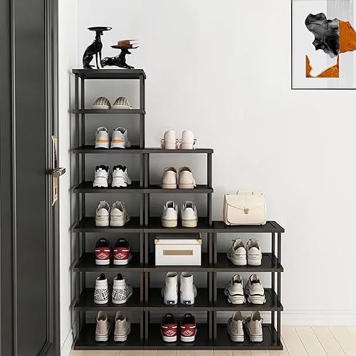 Miniatura 3 de Zapatero vertical  Organizador de zapatos alto y estrecho para espacios pequeños, estante de bambú de 7 niveles para entrada, armario, esquina,