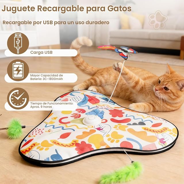 Foto 2 de 7 de AiQInu Juguete Interactivo Gato, Juguete Eléctrico para Gatos con Plumas Extraíbles y Carga USB