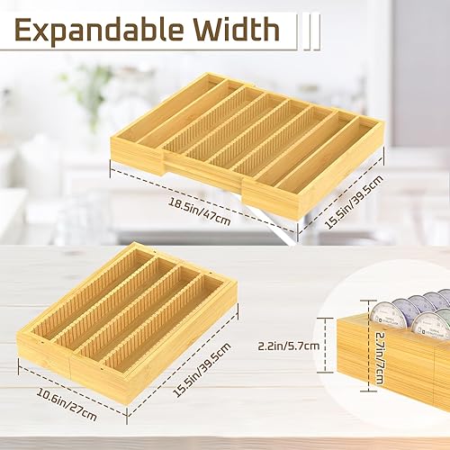 Miniatura 2 de Soporte de almacenamiento de cápsulas de café de bambú, bandeja organizadora de cápsulas de café expandible para inserto de cajón de mostrador,