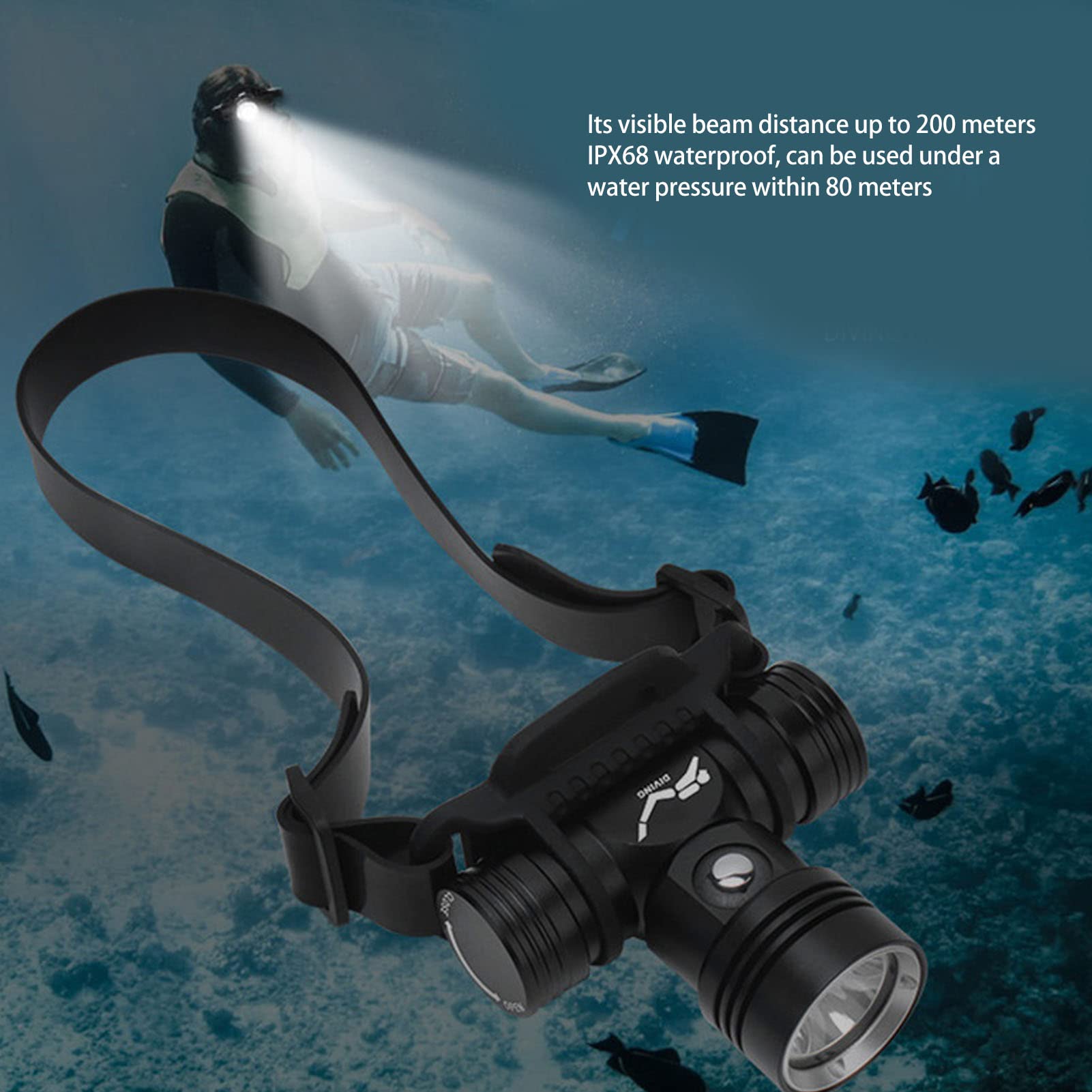 AMONIDA Lampe Frontale de Plongée étanche en Alliage D'aluminium, 10W, 1000lm, Lampe de Poche Sous-marine pour la Pêche et la Spéléologie