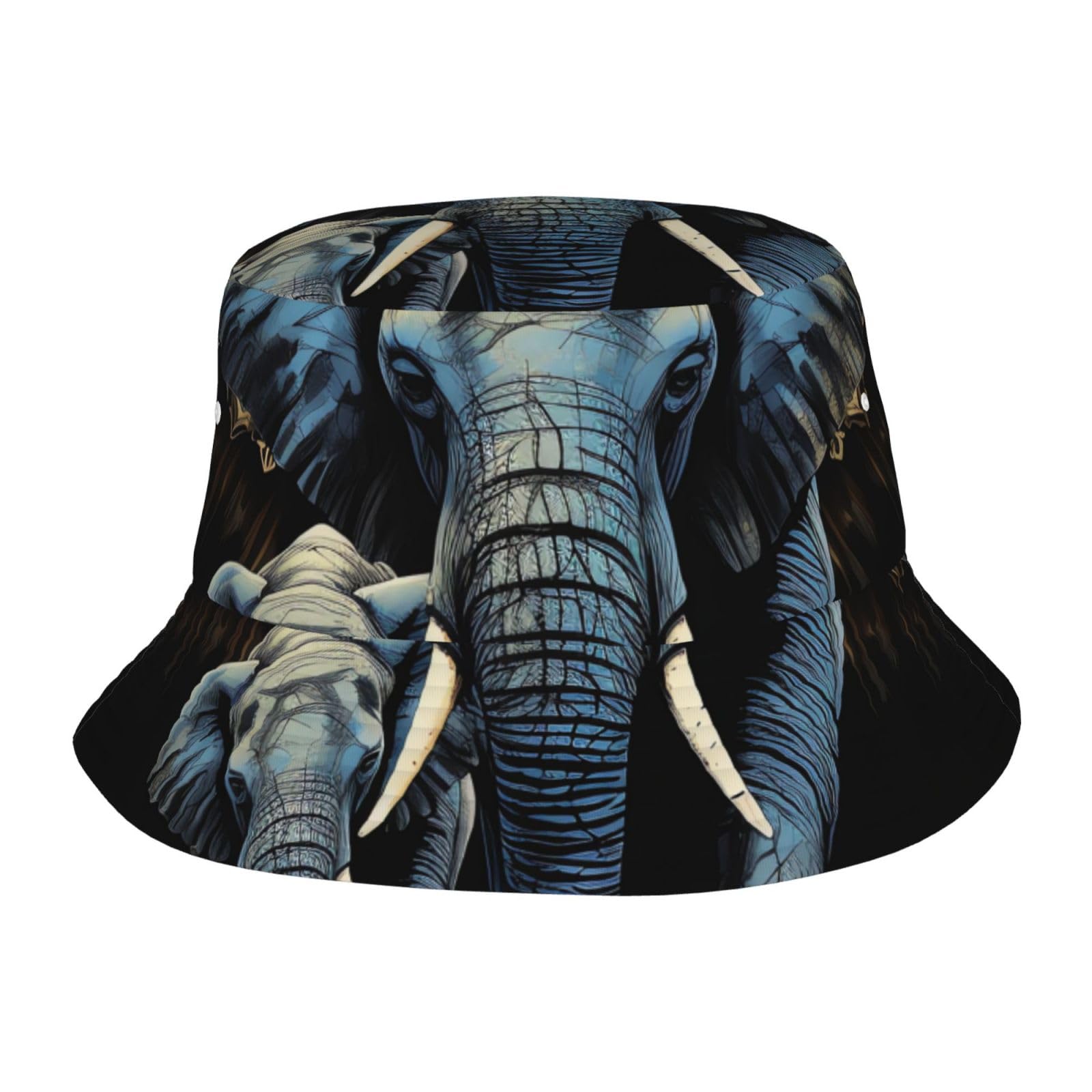Unisex Cute Bucket Hat Summer Travel Fisherman Cap Two Elephants Beach Travel Sun Hat Outdoor Cap Black