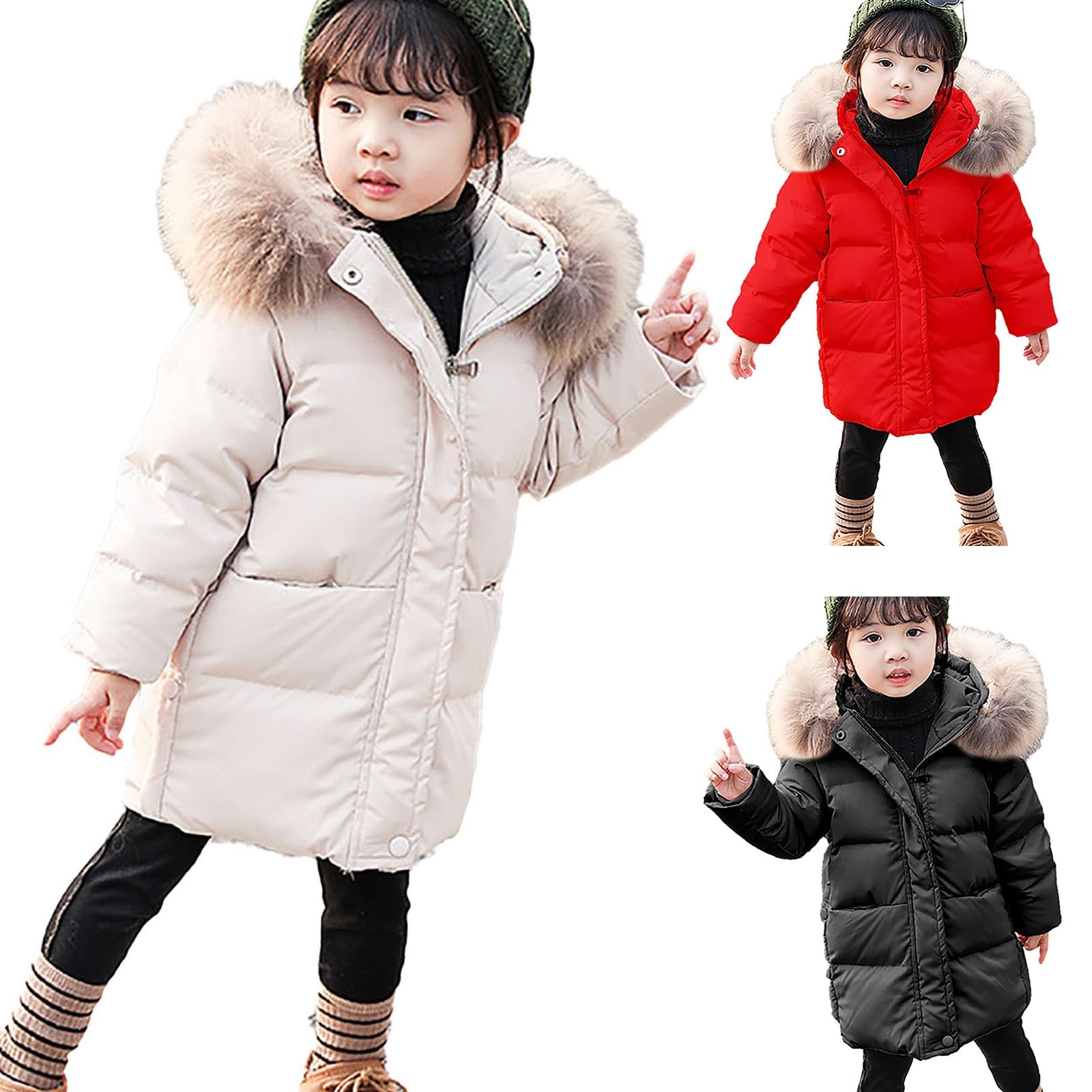OBiQuzz Chaqueta acolchada para niña, abrigo de plumón con capucha, abrigo de invierno cálido, chaqueta de invierno larga, chaqueta de plumón, chaqueta de entretiempo ligera con cremallera, chaqueta