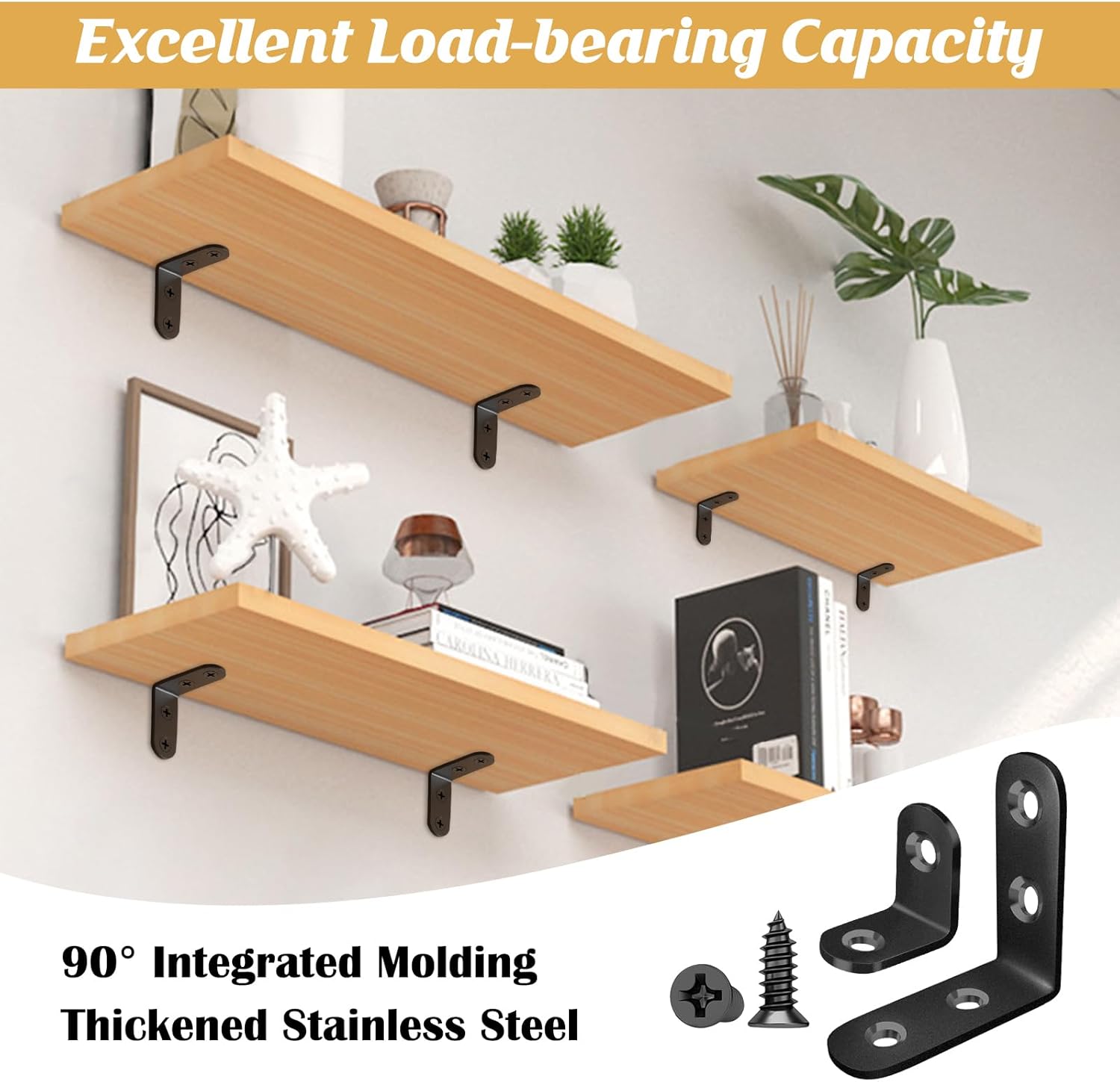 weiwei 12 PCS Stainless Steel L Brackets & Straight Brackets, Multi-Size Angle Bracket Mending Plate, Sturdy L Bracket Flat Braces Combo Set with Screws for Wood Shelves Furniture Cabinet DIY