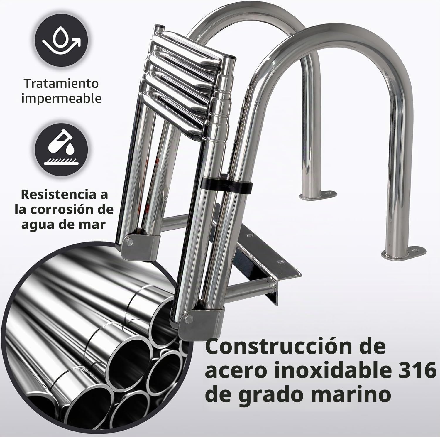 Escalera De Baño Barco Acero Inoxidable Líder, Escaleras Telescópicas 4 Pasos Pooller para Piscina, Entrada Trasera Marina Natación Pontón Barco/Nadando con Barandilla