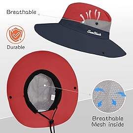 ZOORON 1 Pack Women\'s Ponytail Safari Sun Hat,Wide Brim UV Protection Outdoor Bucket Hat,Foldable Beach Summer Fishing Hat(red)