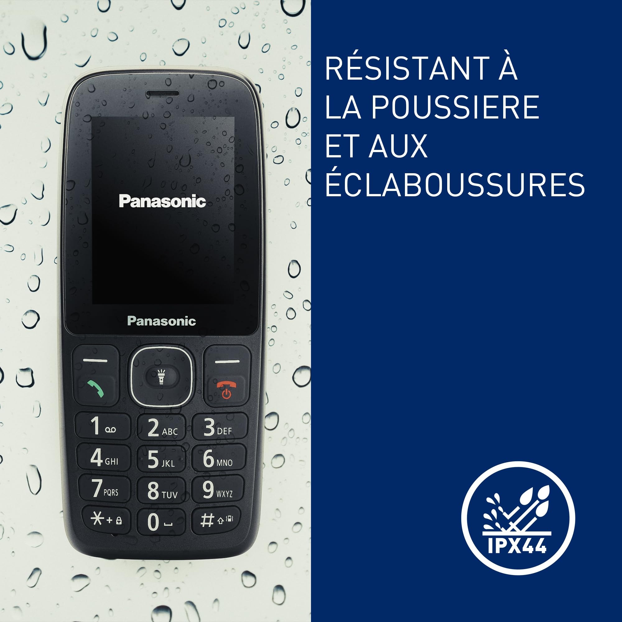 Panasonic KX-TF400EXB Téléphone à Touches 4G Facile à Utiliser, Volte, autonomie fiable Jusqu’à 280 Heures en Mode Veille, Charge USB-C, écran de 2,4 Pouces, Bluetooth, résistance à l’Eau IP44, Noir