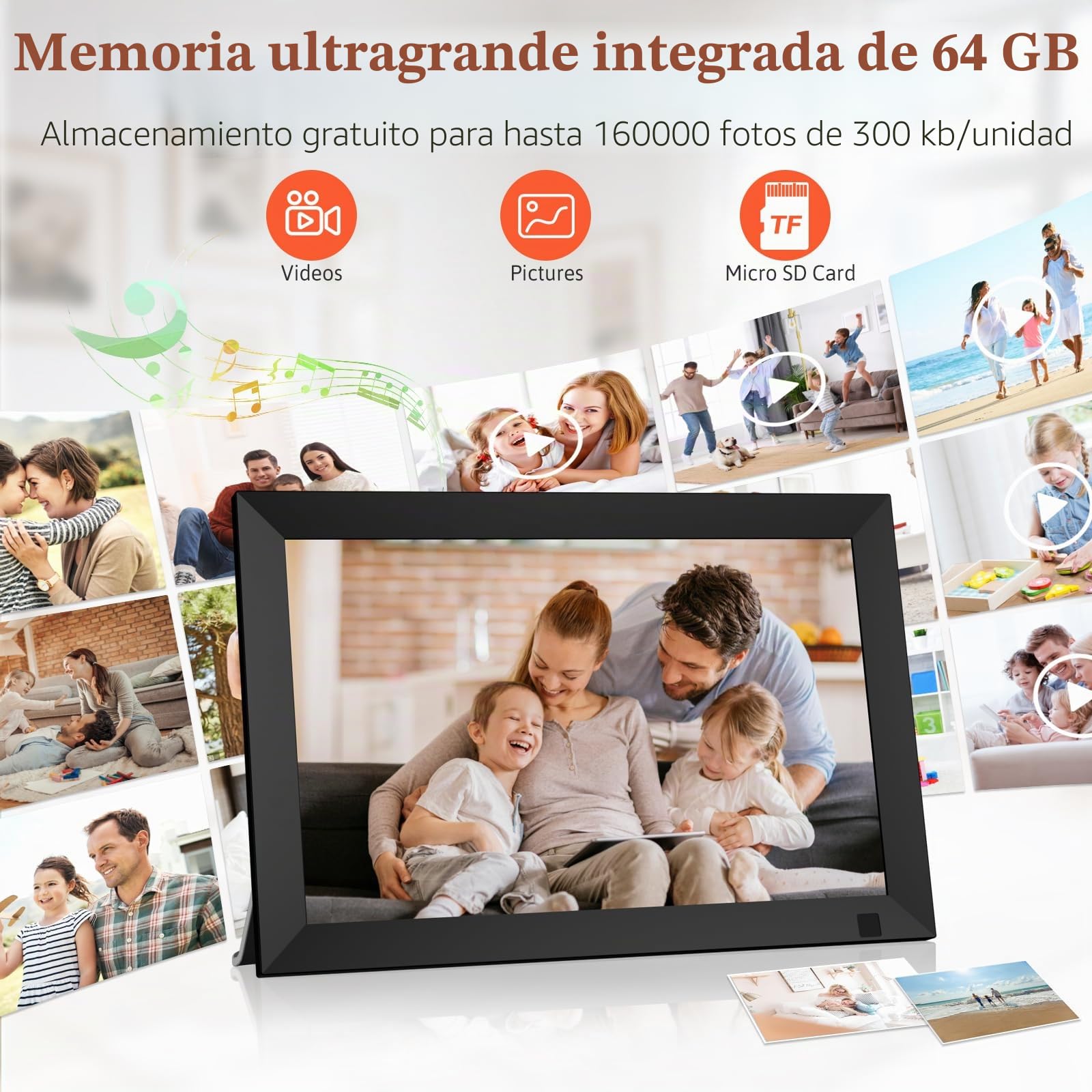 Marco de Fotos Digital WiFi de 10,1 Pulgadas, Memoria Incorporada 64GB, Pantalla Táctil IPS LCD de 1280x800, Funciones de Rotación Automática y Audio, Compartir Fotos y Videos a Distancia