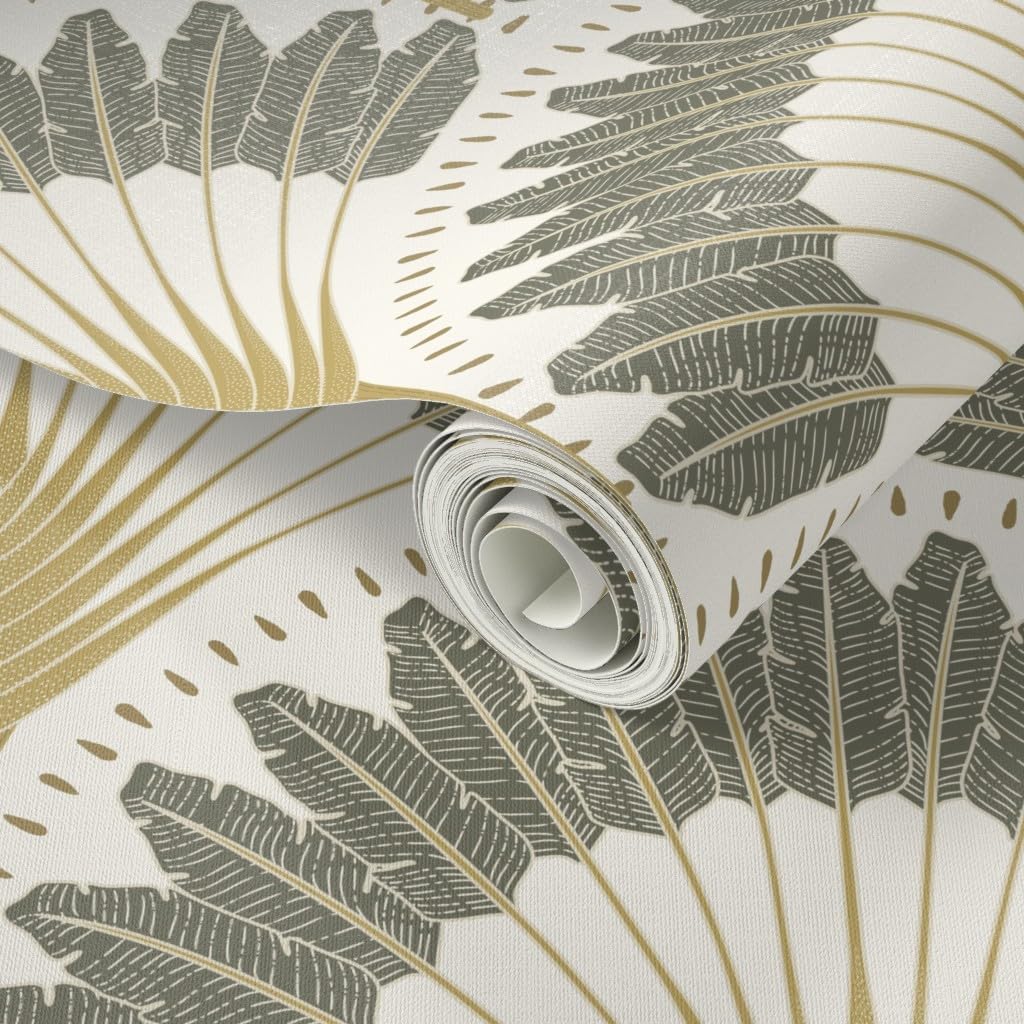 Spoonflower Peel & Stick Wallpaper 3ft x 2ft - Neutral Botanicals Palms Art Deco Fans Trendy Custom Removable Wallpaper