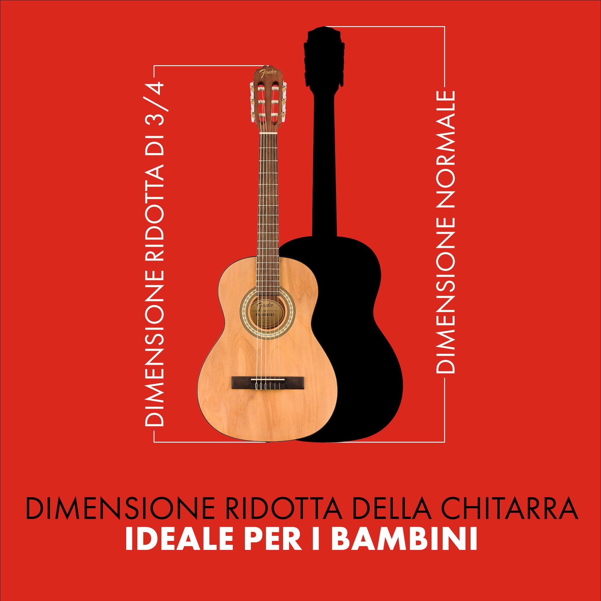 Fender FA-25N 3/4 Chitarra Acustica per Principianti con Corde in Nylon