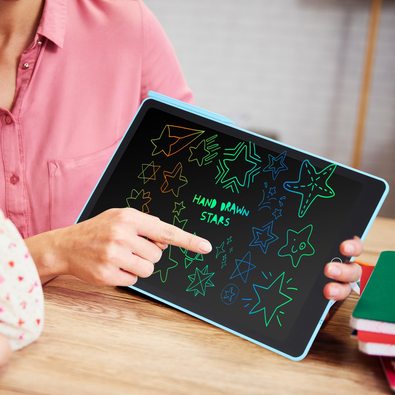 Coolzon Tableta de Escritura Color LCD 15 Pulgadas, Pizarra Digital Infantil, Portátil Tableta Gráfica Dibujo Borrable para niños y Adultos con Botón de Bloqueo para Hogar Escuela Oficina, Azul claro