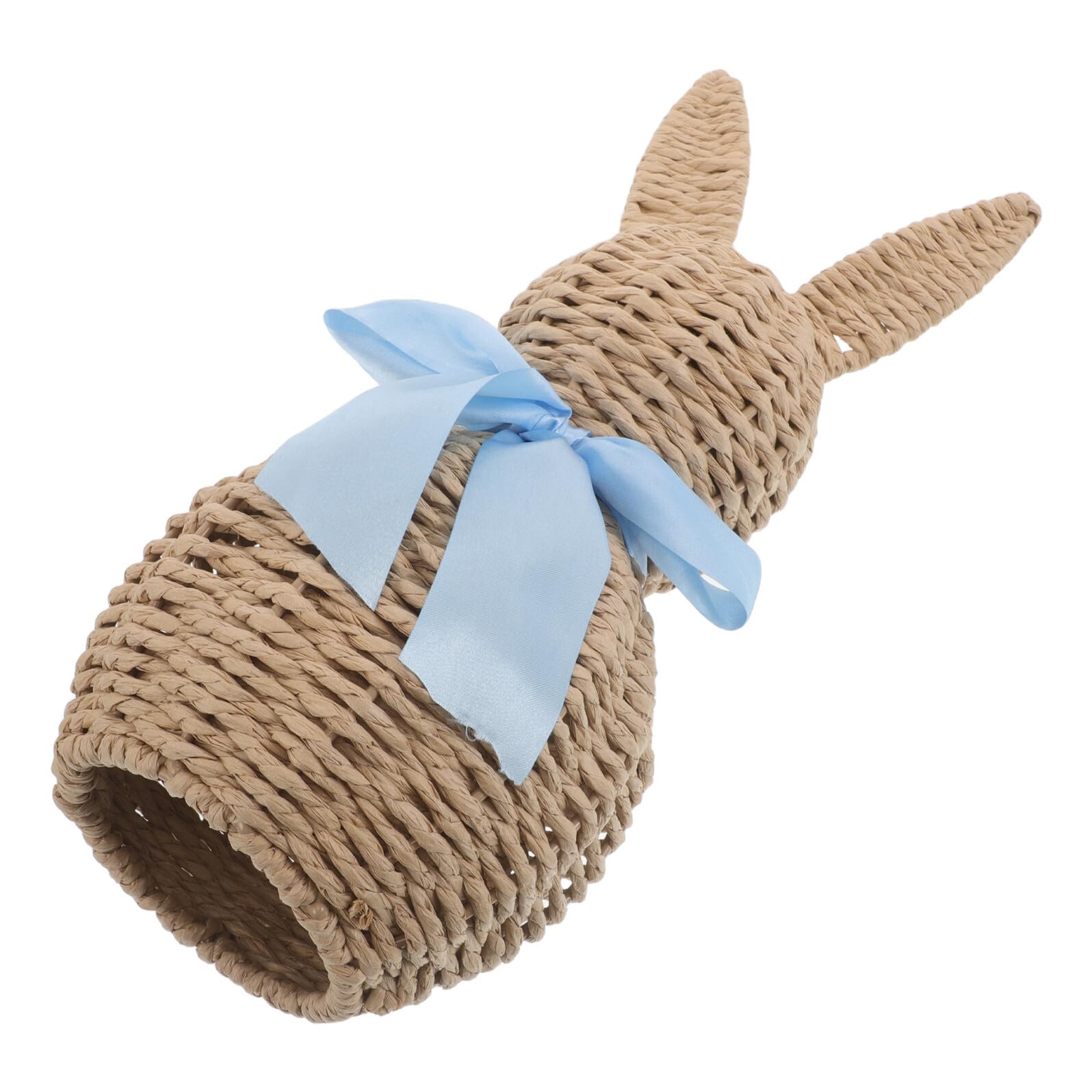 Centrotavola Coniglietto Pasquale Intrecciato a Mano in Finto Rattan Blu da 12", Decorazione Primaverile Rustica Stile Fattoria per Tavolo e Mensola