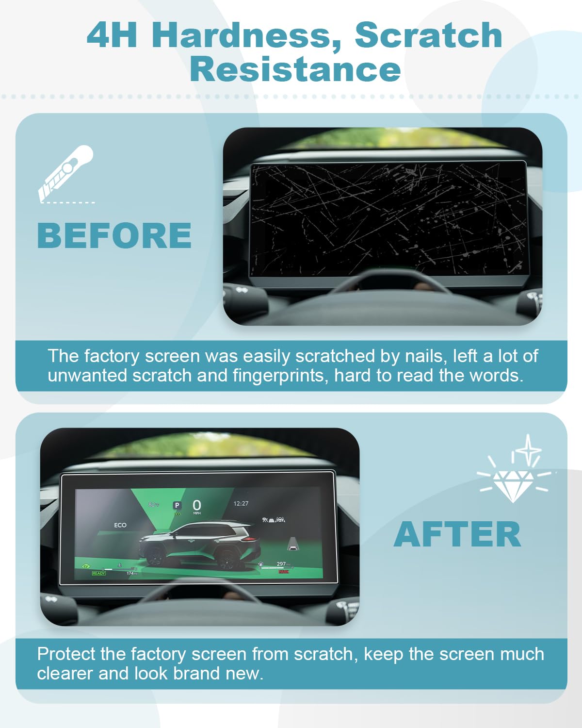 CDEFG 2Pcs 2026 RAV4 Screen Protector for 2026 Toyota RAV4 12.3-Inch Dash, for 2026 RAV4 (LE/XSE/SE/XLE Premium/Woodland/XSE/Limited) Accessories Nano Screen Cover HD Clear - 3