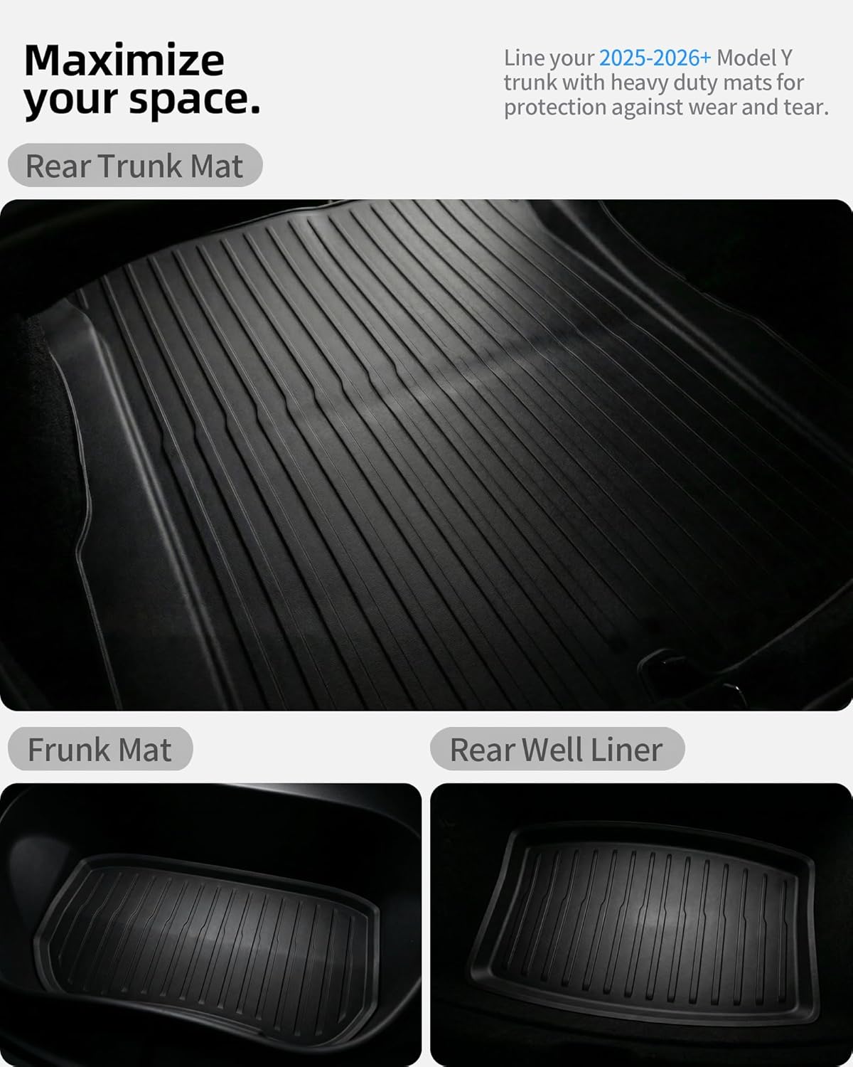 All Weather Cargo Liners for Tesla Model 3 Highland 2024/2025/2026 Accessories Trunk Mats,Frunk Rear Trunk Tray Mats