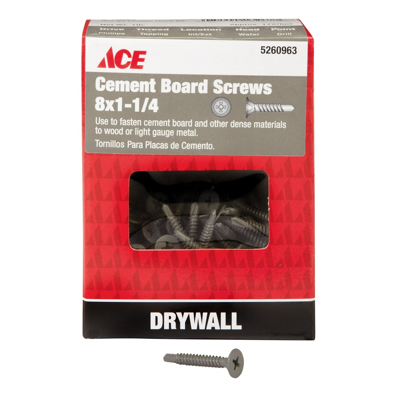 Gilmour ACE DRYWALL SCREWS 46041ACE Cement Board Screw, Wafer Head 8