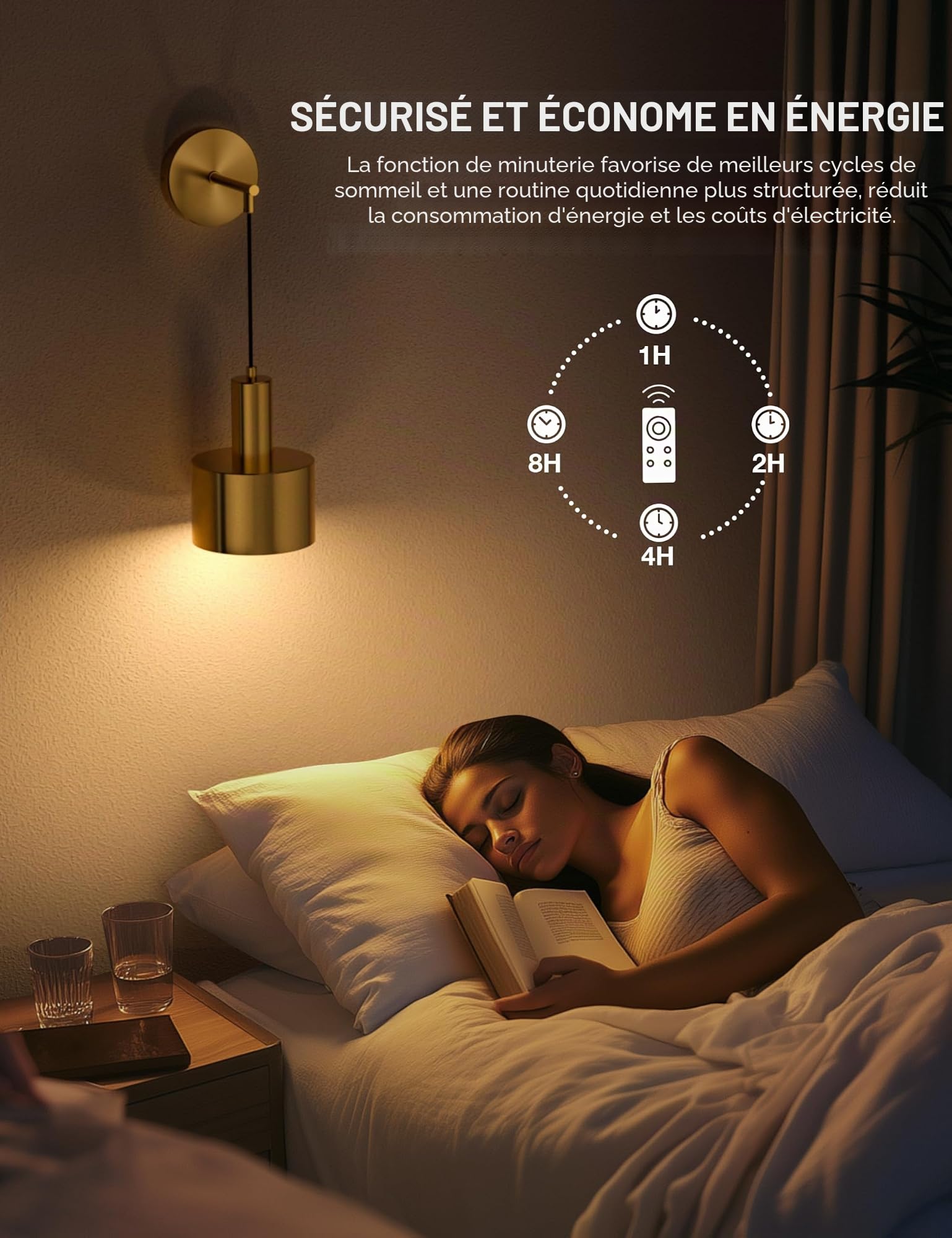 NIORSUN Appliques et mural à piles, applique intérieure dorée avec ampoules amovibles à intensité variable, 5200 mAh et télécommande
