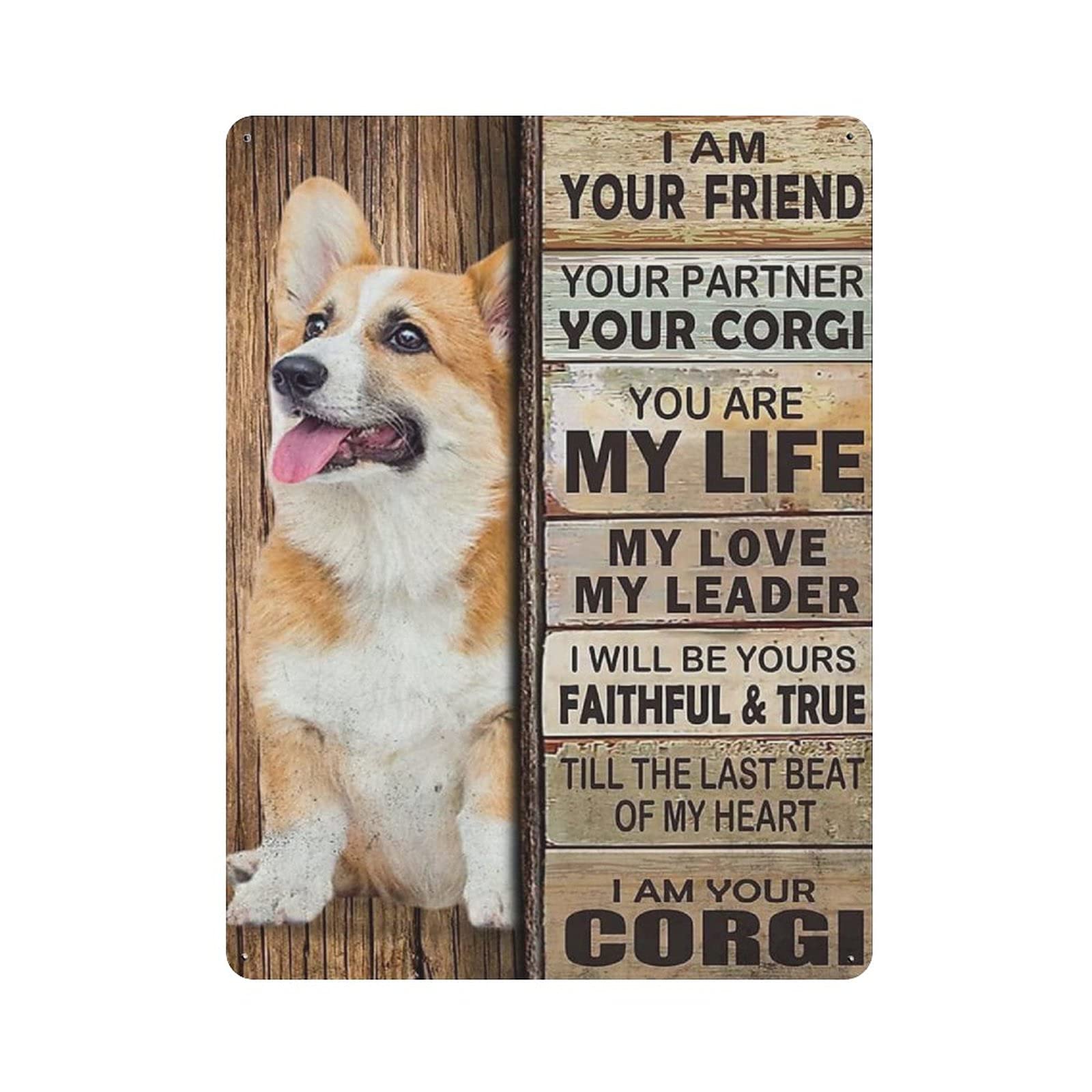Metal Tin Sign Corgi Dog Vintage Tin Poster Metal Sign Wall Decoration Country Kitchen Home Garage Decor 16"x12"