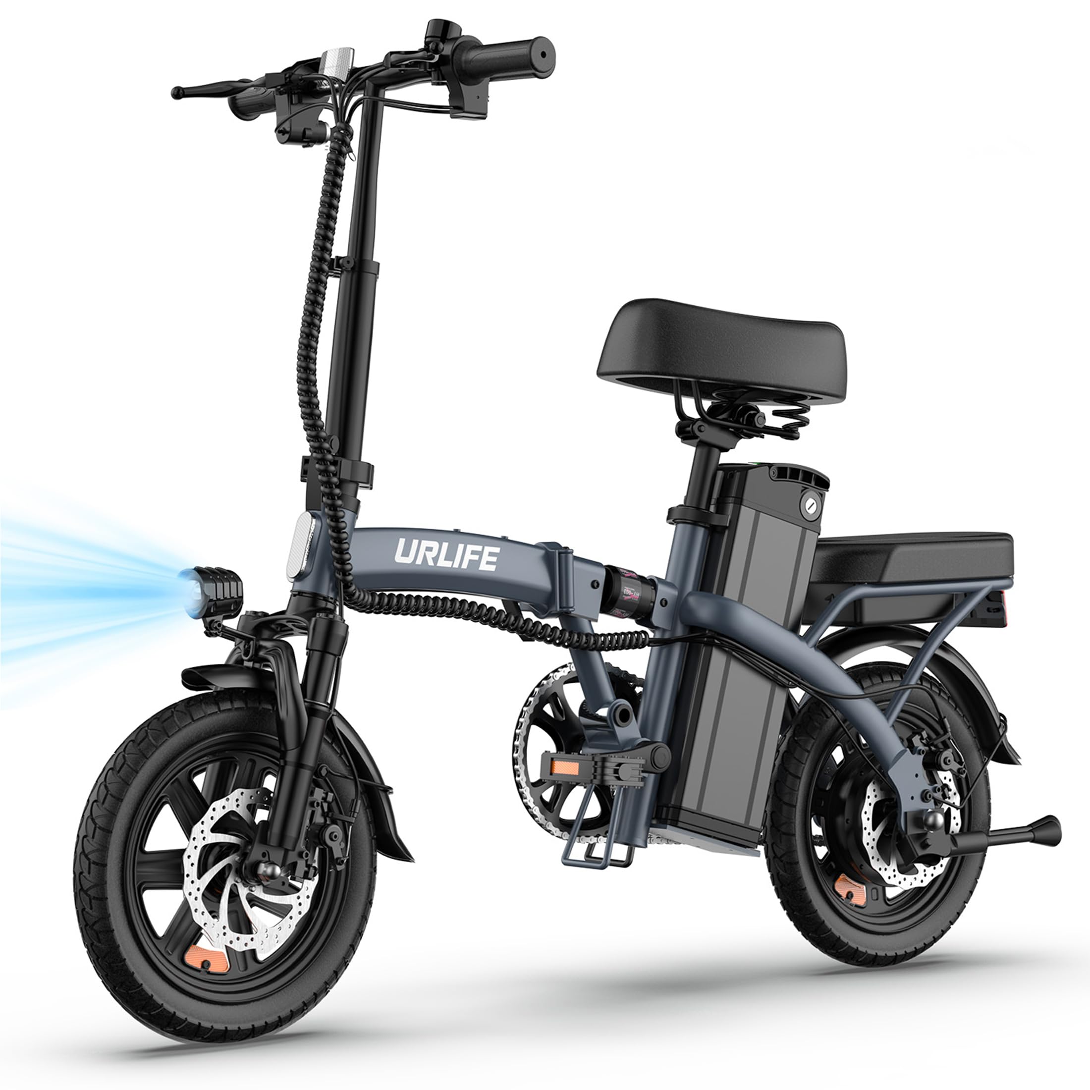 URLIFE Vélo Électrique, 14" Électrique Avec Batterie au Lithium Amovible 48V7.5Ah, Vélo Électrique Pliable Avec Pédalage Assistance, Moteur 250W, Autonomie 40-60km pour Adulte Gris
