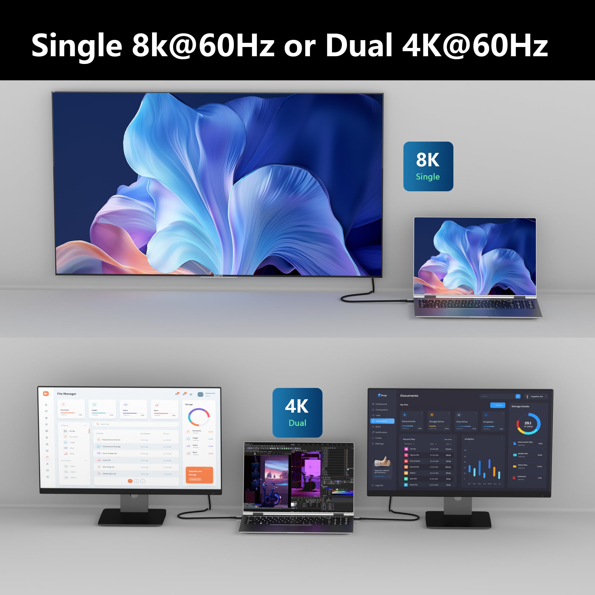 2 m/2 m ad angolo retto di 90 gradi per una portata estesa e una configurazione ordinata, cavo Thunderbolt 4 USB-C, trasferimento dati 40 Gbps, ricarica PD 240 W, uscita video 8K, compatibile con