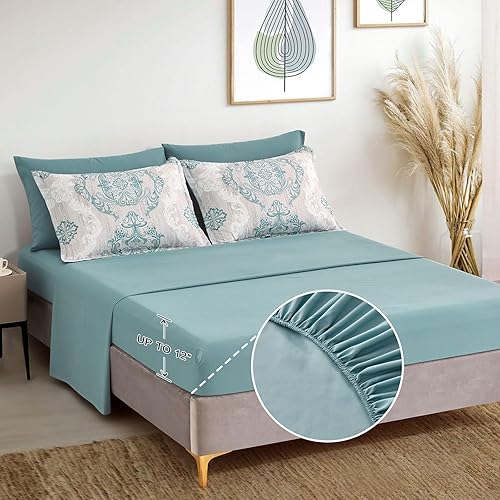 Miniatura 9 de Juego de edredón marrón tamaño King, diseño de textura de damasco de 7 piezas, juego de ropa de cama en una bolsa de microfibra suave, 1 edredón, 1