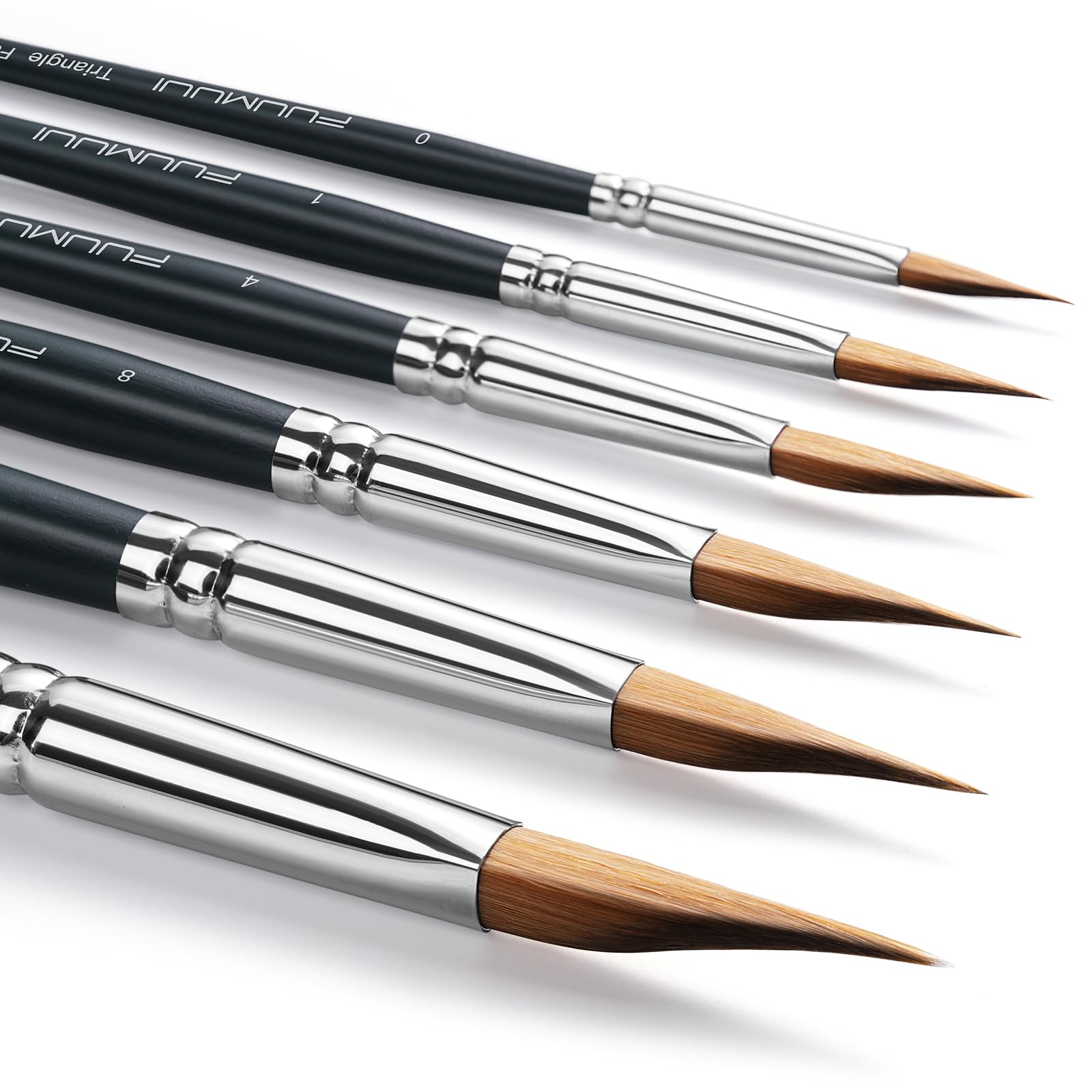 Fuumuui 6PCS Triangle Wedge Watercolor Brushes Set – Dagger & Detail Pointed Professional Synthetic Paint Brush for Watercolour, Gouache – Best for Shapes, Fine Lines – Ergonomic Artist Paintbrushes