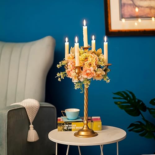 Miniatura 3 de Sziqiqi Candelabro alto de oro de 21 pulgadas para velas de metal floral, centro de mesa para boda, fiesta, sala de eventos
