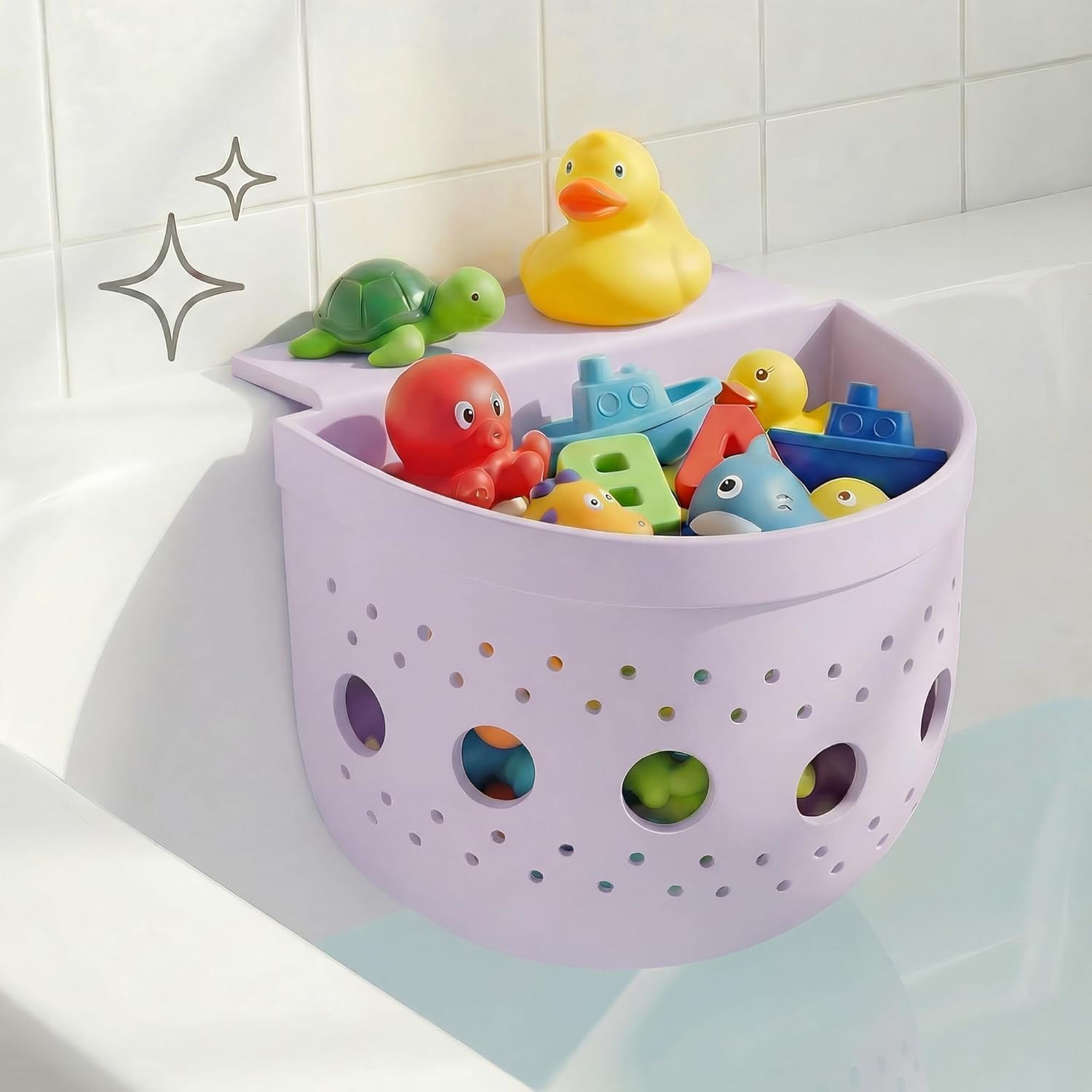 Silicone Bath Toy Organizer for Tub with Suction Cup - Bath Toy Storage Holder, Bathtub Toys Organizer and Holder with Upgraded Capacity for Easy Access & Sorting，Light Purple