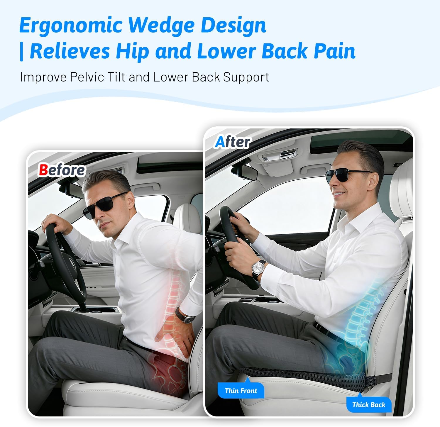 Wedge  Seat Cushion for Driving for Better Visibility & Sciatica Relief thumbnail
