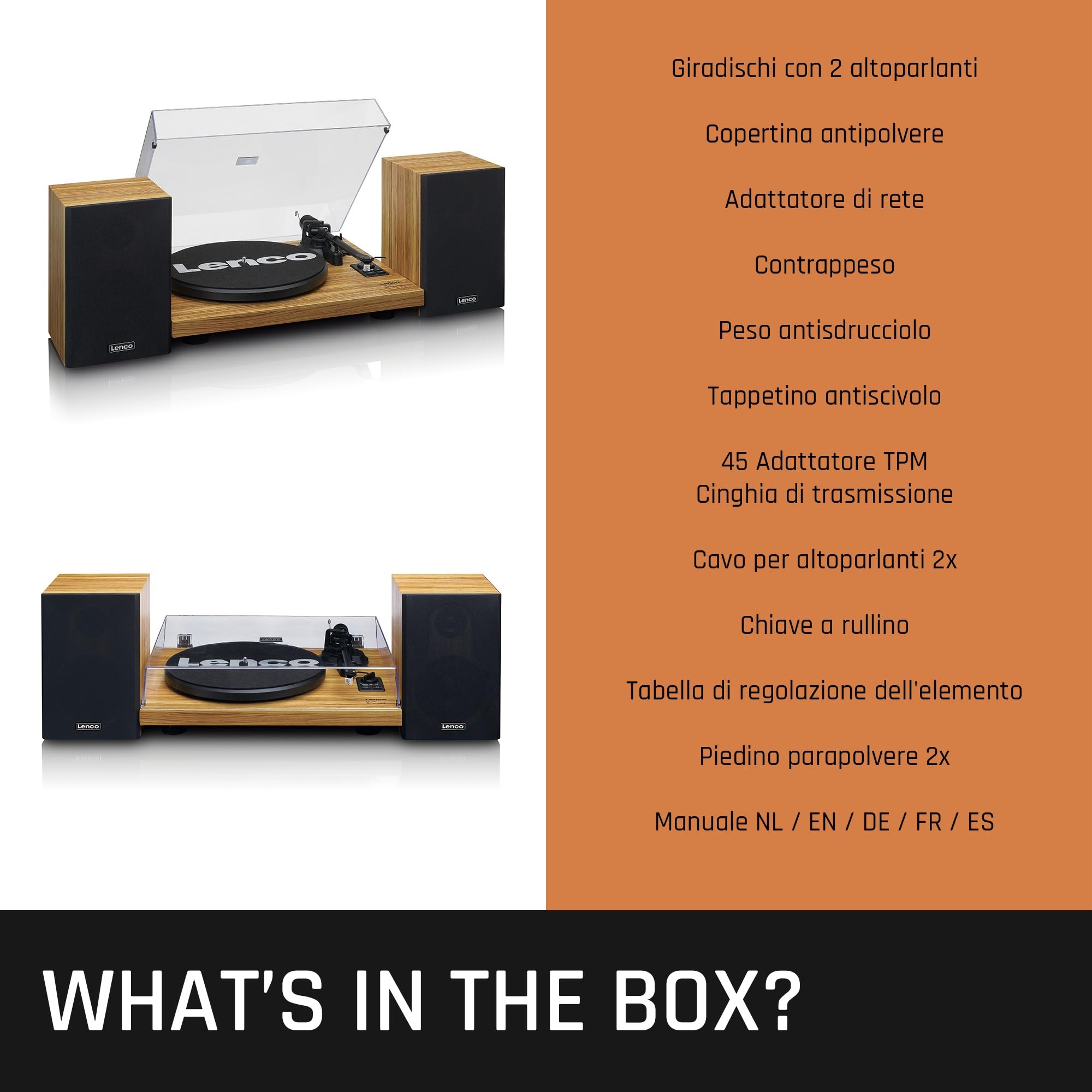 Lenco Giradischi Vinile Stereo con Altoparlanti - Bluetooth - LS-500OK con Trasmissione a Cinghia - Vassoio in Metallo da 280 mm - Preamplificatore - Cartuccia Audio Technica - Legno