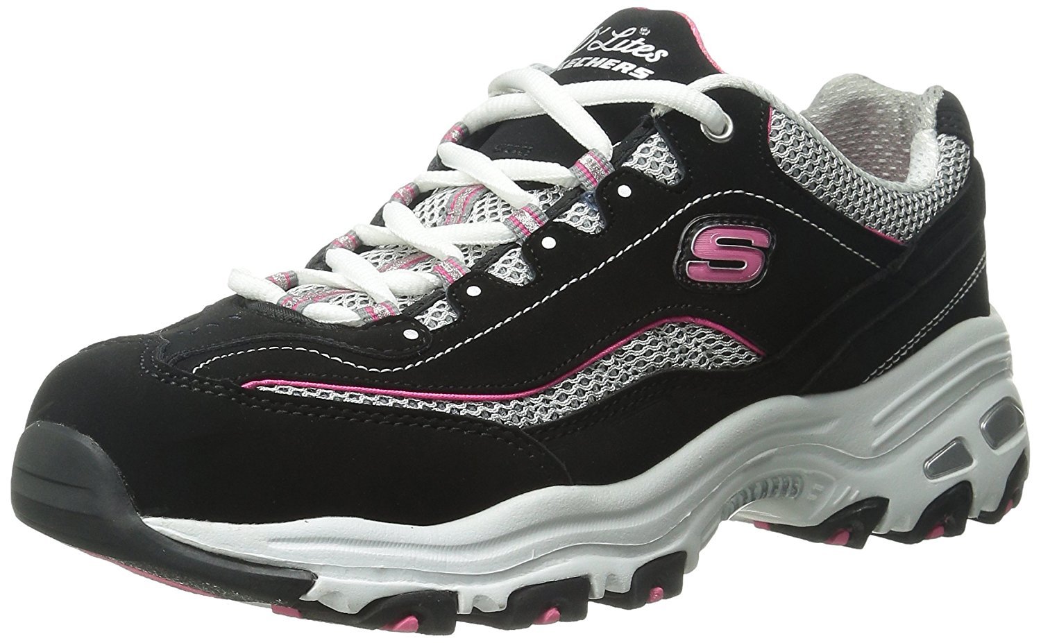 Skechers, D'Lites Biggest Fan Wide, Sneaker, Donna, Nero (Bkwp), 35 EU