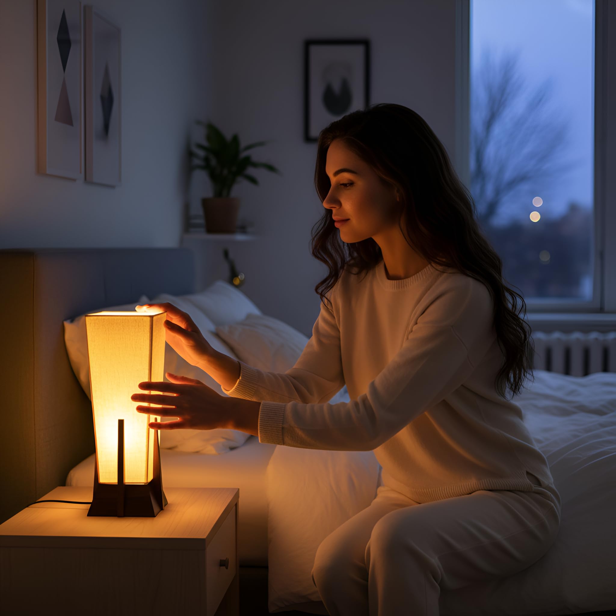 Drewniana lampa stołowa do sypialni, salonu domu dekoracyjne lampy stołowe do dekoracji wnętrz 14 cali kształt piramidy brązowy bez żarówki (dł. x szer. x wys.)