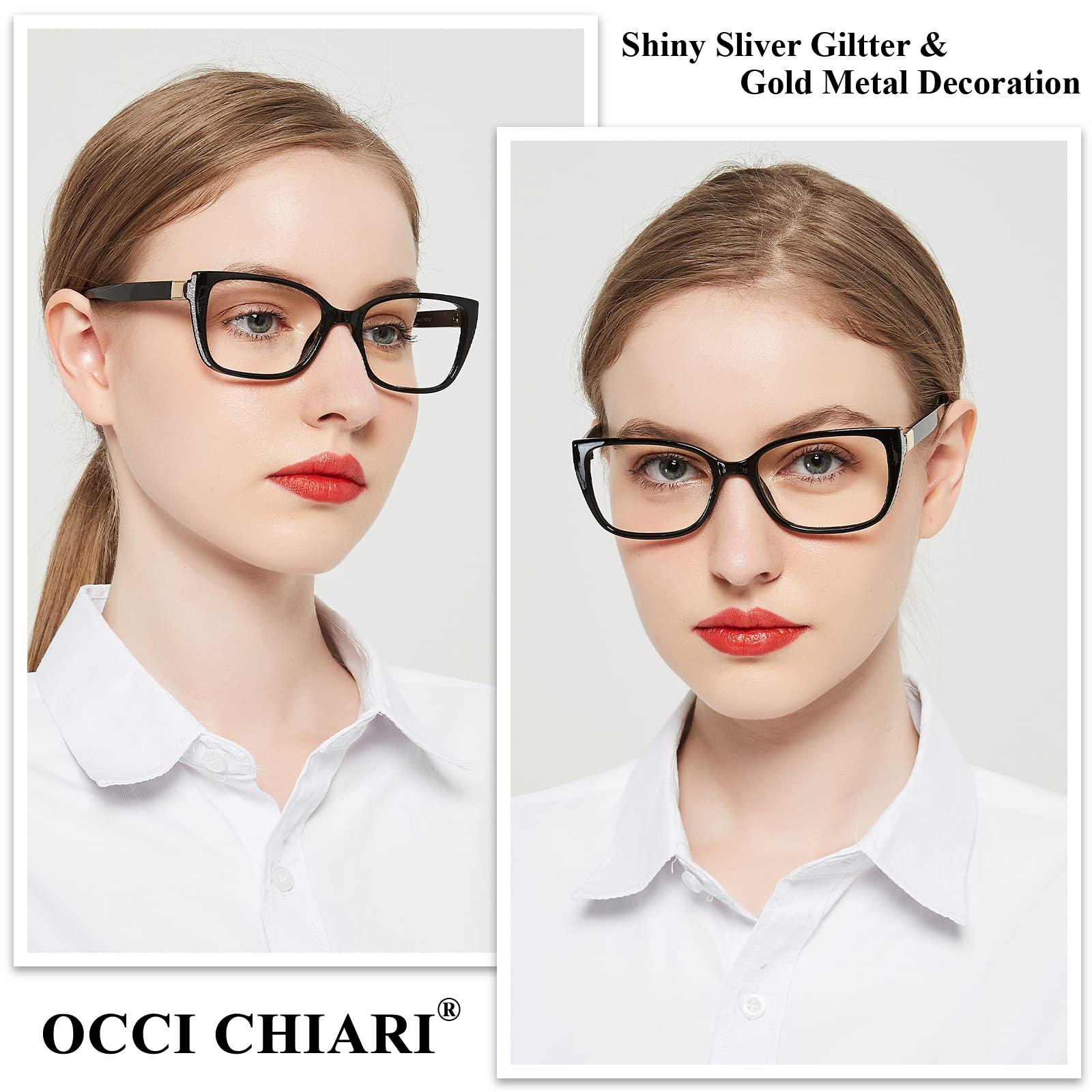 OCCI CHIARI Women's Modern Reading Glasses Blue Light Blocking Glasses for Women Medium Square Glasses (Black,0) - Image 2