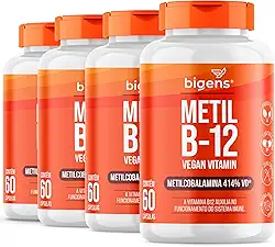 Metil B-12 Vegan Vitamin Metilcobalamina 414% VD, Bigens, 60 cápsulas (Kit 4)